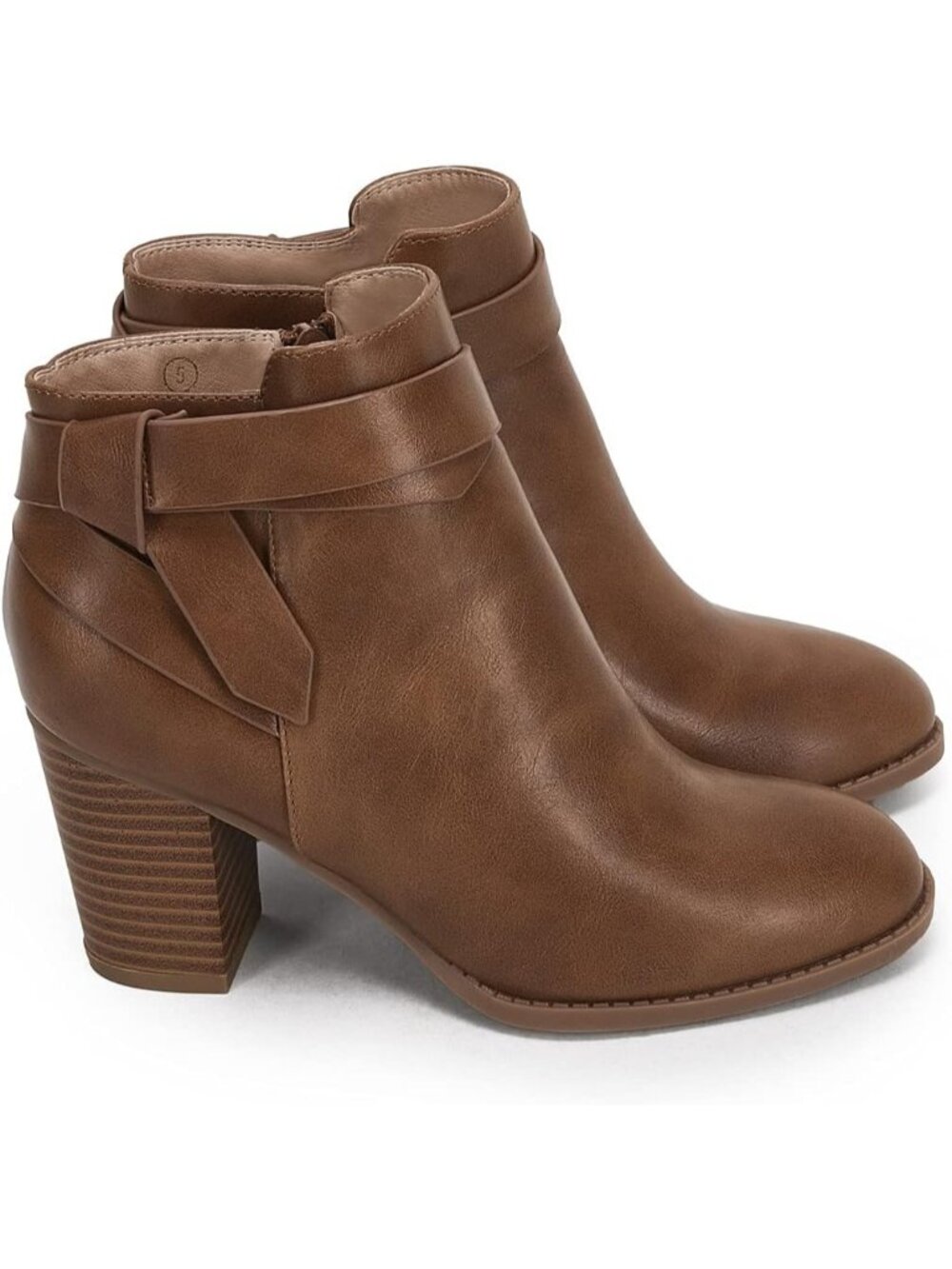 Women's Light Brown Tie Knot Closed Toe Stacked Heel Chelsea Pump Ankle Boots